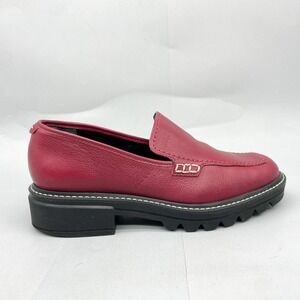 Bernardo Studio Womens 7 M Red Garnet Leather Lug Sole Loafers Chunky 90s Shoes